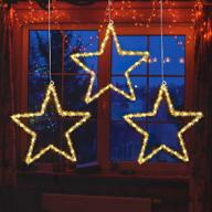 🌟 christmas window star lights – set of 3 with timer, battery operated decorations in warm white - 8 lighting modes, remote controls for outdoor, indoor, porch, party logo