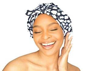 img 1 attached to GRACE & COMPANY Luxury Shower Cap for Women - 100% Waterproof, Reusable, Washable & Breathable - Casablanca Collection: Stay Stylish and Protected in the Shower