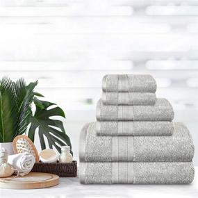 img 2 attached to 🛀 TRIDENT Soft and Plush 100% Cotton Towel Set - Super Soft and Highly Absorbent Bathroom Towels - 6 Piece Silver Set with Bath, Hand, and Washcloth Towels