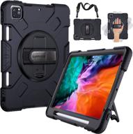 📱 supfives ipad pro 12.9 case 2020 - heavy duty military grade shockproof case with pencil holder, strap, and stand - black логотип