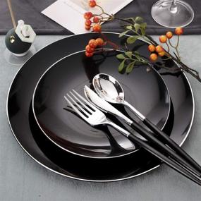 img 3 attached to 🍽️ DaYammi 30 Guests: Elegant Silver Black Plastic Plates & Disposable Silverware Set with Black Handle - Perfect Black & Silver Plastic Dinnerware for Parties & Weddings