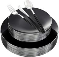 🍽️ dayammi 30 guests: elegant silver black plastic plates & disposable silverware set with black handle - perfect black & silver plastic dinnerware for parties & weddings logo