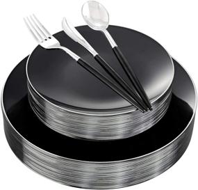 img 4 attached to 🍽️ DaYammi 30 Guests: Elegant Silver Black Plastic Plates & Disposable Silverware Set with Black Handle - Perfect Black & Silver Plastic Dinnerware for Parties & Weddings