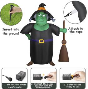 img 1 attached to 🎃 HOOJO 7 FT Witch Halloween Inflatable Outdoor Decoration: Spook Up Your Yard with LED Lights!