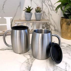 img 2 attached to ☕ Set of 2 Stainless Steel Insulated Coffee Mugs (14oz) – Double Wall Coffee Cups With Lid & Handle – Spill Resistant & Shatterproof Cups for Hot Beverages & Cold Drinks - Ideal for Indoor & Outdoor Use