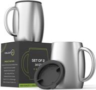 ☕ set of 2 stainless steel insulated coffee mugs (14oz) – double wall coffee cups with lid & handle – spill resistant & shatterproof cups for hot beverages & cold drinks - ideal for indoor & outdoor use logo