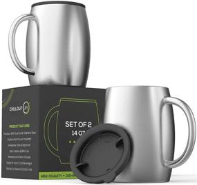 img 4 attached to ☕ Set of 2 Stainless Steel Insulated Coffee Mugs (14oz) – Double Wall Coffee Cups With Lid & Handle – Spill Resistant & Shatterproof Cups for Hot Beverages & Cold Drinks - Ideal for Indoor & Outdoor Use