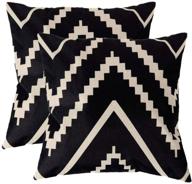 🖤 7colorroom modern geometric stripe throw pillow covers in black and beige, cotton linen square home decor cushion cover pillowcase 18”×18”, pack of 2 for sofa, couch, bed логотип