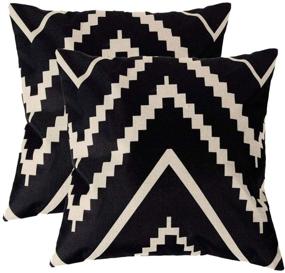 img 4 attached to 🖤 7COLORROOM Modern Geometric Stripe Throw Pillow Covers in Black and Beige, Cotton Linen Square Home Decor Cushion Cover Pillowcase 18”×18”, Pack of 2 for Sofa, Couch, Bed