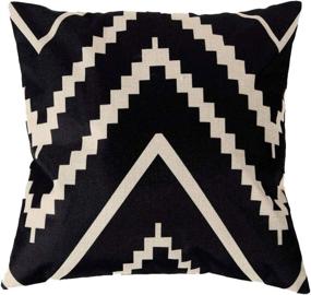 img 3 attached to 🖤 7COLORROOM Modern Geometric Stripe Throw Pillow Covers in Black and Beige, Cotton Linen Square Home Decor Cushion Cover Pillowcase 18”×18”, Pack of 2 for Sofa, Couch, Bed