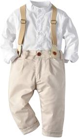 img 4 attached to 👦✨ Stylish Toddler Boy Gentleman Clothes Sets: Long Sleeve Shirts + Suspender Pants Outfit Suit
