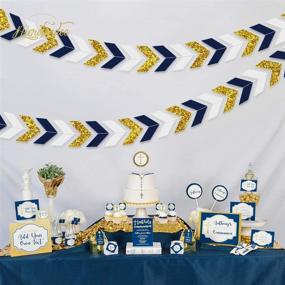 img 3 attached to Nicrolandee Navy Blue Paper Arrow Banner: Tribal Nautical Party Decorations with Gold Glitter Chevron Design - Ideal for Baby Shower, Birthday, and Bachelorette Parties