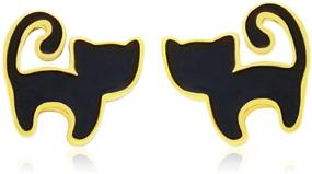 img 4 attached to Stylish Sepfavo Cat Stud Earrings: Adorable Black Kitty Hypoallergenic Earrings for Girls & Women - Perfect Gift!