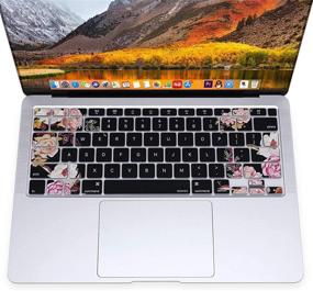 img 3 attached to 🌸 MOSISO Чехол с рисунком пионов для MacBook Air 13 дюймов 2020 года, модель A2337 M1 A2179 с Retina-дисплеем, с функцией Touch ID и подсветкой клавиатуры Magic Keyboard - водонепроницаемая силиконовая пленка, черного цвета.
