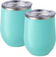 🍷 maars bev stainless steel stemless wine glass tumbler with lid - 2 pack mint: vacuum insulated 12 oz cup for spill-proof and travel-friendly fun cocktail drinkware logo