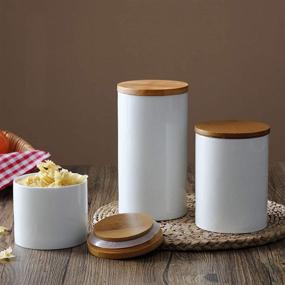 img 3 attached to 🍶 White Ceramic Canister Set for Kitchen Food Storage - Tea Coffee Sugar Storage Pots Jars with Bamboo Lid (Set of 3)