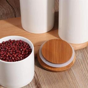 img 2 attached to 🍶 White Ceramic Canister Set for Kitchen Food Storage - Tea Coffee Sugar Storage Pots Jars with Bamboo Lid (Set of 3)