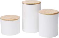 🍶 white ceramic canister set for kitchen food storage - tea coffee sugar storage pots jars with bamboo lid (set of 3) логотип