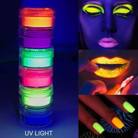 img 2 attached to 💡 Представляем FindinBeauty пигмент для век UV Glow Blacklight Neon - 6 смешанных ярких насыщенных цветов пигментов для эффектного макияжа под ультрафиолетовым светом.