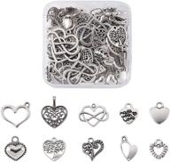 ❤️ pandahall 100pcs tibetan style heart alloy pendants - antique silver sweet heart charms for diy jewelry making (9.5-18 x 9.5-17mm) logo