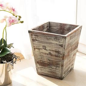 img 3 attached to Farmhouse Style Wood Trash Bin for Office Desk - Square Torched Wood Waste Basket with Decorative Metal Brackets