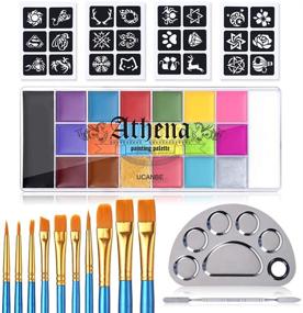 img 4 attached to 🎨 UCANBE Athena All-in-1 Face Body Paint Set - 20 Colors Face Painting Palette, 10 Professional Artist Brushes, 24 Stencils & Stainless Mixing Palette