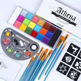 img 3 attached to 🎨 UCANBE Athena All-in-1 Face Body Paint Set - 20 Colors Face Painting Palette, 10 Professional Artist Brushes, 24 Stencils & Stainless Mixing Palette