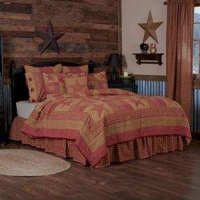 img 1 attached to 🌟 VHC Brands Ninepatch Star King Quilt Set - Burgundy Red Primitive Bedding with Pre-Washed Patchwork Sham