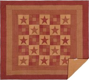 img 2 attached to 🌟 VHC Brands Ninepatch Star King Quilt Set - Burgundy Red Primitive Bedding with Pre-Washed Patchwork Sham