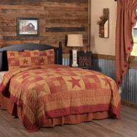 🌟 vhc brands ninepatch star king quilt set - burgundy red primitive bedding with pre-washed patchwork sham logo