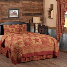 img 4 attached to 🌟 VHC Brands Ninepatch Star King Quilt Set - Burgundy Red Primitive Bedding with Pre-Washed Patchwork Sham