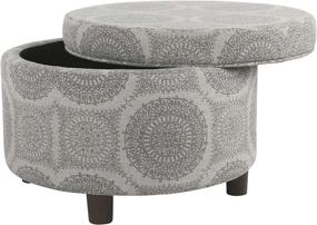 img 2 attached to 🪑 Grey Medallion Upholstered Storage Ottoman by HomePop – Round Design