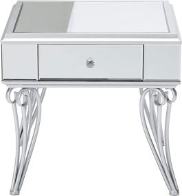 img 3 attached to 🪞 Mamie Modern Mirrored Accent Table with Drawer by Christopher Knight Home - Tempered Glass Top, Silver Iron Frame