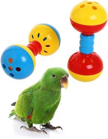 img 4 attached to 🦜 QBLEEV Enrichment Barbell Ball Toys for Medium Parrots - 2 Pack, Bird Rattles Bells Foot Toys, Play Gym Activity Center Cage Accessories for Parakeets and Conures