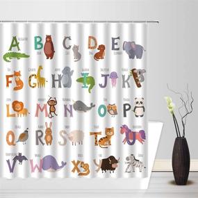 img 2 attached to 🚿 AMHNF Alphabet Shower Curtain: Colorful ABC Learning Cartoon Letters and Animal Pattern - Teach Words & Educate Kids - Fun Nursery Tool with Hooks - Bathroom Décor Fabric Curtain