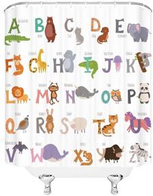 img 1 attached to 🚿 AMHNF Alphabet Shower Curtain: Colorful ABC Learning Cartoon Letters and Animal Pattern - Teach Words & Educate Kids - Fun Nursery Tool with Hooks - Bathroom Décor Fabric Curtain
