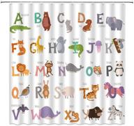 🚿 amhnf alphabet shower curtain: colorful abc learning cartoon letters and animal pattern - teach words & educate kids - fun nursery tool with hooks - bathroom décor fabric curtain logo