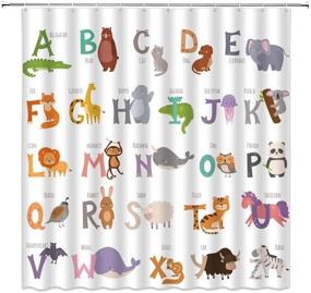 img 3 attached to 🚿 AMHNF Alphabet Shower Curtain: Colorful ABC Learning Cartoon Letters and Animal Pattern - Teach Words & Educate Kids - Fun Nursery Tool with Hooks - Bathroom Décor Fabric Curtain