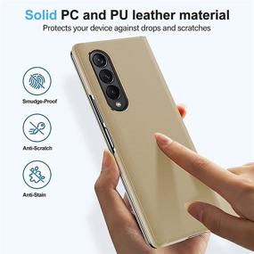 img 3 attached to Compatible With Samsung Galaxy Z Fold 3 Case Flip Leather Cover Wallet Slim Clear S-View Mirror Shockproof Thin Cover With Kickstand Anti-Scratch Protective Case Cover For Samsung Z Fold 3 5G (Gold)