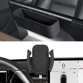 img 3 attached to Topfit Cellphone Mount for Tesla Model 3 Model Y: Secure and Silent Safety Holder Stand with Wireless Charger - OEM Design