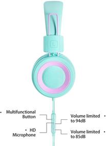 img 2 attached to 🎧 Наушники для детей POWMEE P10 с микрофоном - Регулировка громкости на 85 дБ / 94 дБ, складные, наушники на уши для детей - идеально для школы, ПК, мобильного телефона - зеленые.