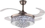 💡 modern dimmable fandelier crystal ceiling fan: 36-inch chrome with lights, remote control, and retractable chandelier function логотип