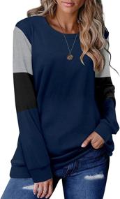 img 4 attached to 👚 CRAZY GRID Women's Color Block Long Sleeve T-Shirt: Loose Fit Crew Neck Pullover for Comfy & Casual Tops