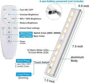 img 3 attached to 🔦 LAJOSO Wireless Remote Control Under Cabinet Lighting, Battery Operated Dimmable & Timed 20 LED Closet Lights. Stick-on Touch Switch Night Light for Kitchen, Staircase. Pack of 4.