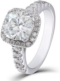 img 2 attached to 💍 DovEggs 2ct Cushion Cut Moissanite Engagement Ring with Accents - G-H-I Color, Sterling Silver