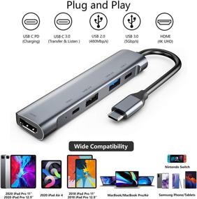 img 3 attached to 🔌 5-in-1 USB C HUB for iPad Pro 12.9" 2020, iPad Air 4, and iPad Pro 11"; HDMI, USB3.0, USB2.0, USB C PD Charging and Data Ports; for MacBook Pro, MacBook Air, Nintendo Switch