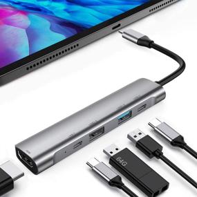 img 4 attached to 🔌 5-in-1 USB C HUB for iPad Pro 12.9" 2020, iPad Air 4, and iPad Pro 11"; HDMI, USB3.0, USB2.0, USB C PD Charging and Data Ports; for MacBook Pro, MacBook Air, Nintendo Switch