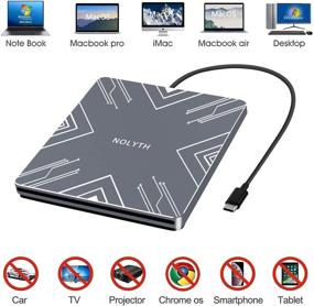 img 1 attached to Portable Aluminum Alloy USB 3.0 Type-C CD DVD±RW Burner Player for Laptop Mac Windows MacBook Desktop PC - External CD Drive Reader