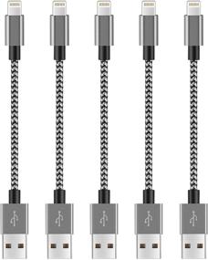 img 4 attached to 🔌 5 упаковок 8-дюймовых коротких кабелей для зарядки iPhone - быстрая зарядка Lightning до USB нейлоновый заплетенный шнур для iPhone 12 11 Pro Max/Xr X 8 7 6s 5s Plus/SE/Pad 2 3 4 Mini/Air Pro провод (черно-серый)