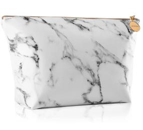 img 4 attached to 💼 Large Waterproof Marble Makeup Bag - Portable Cosmetic Organizer Travel Pouch for Women and Girls